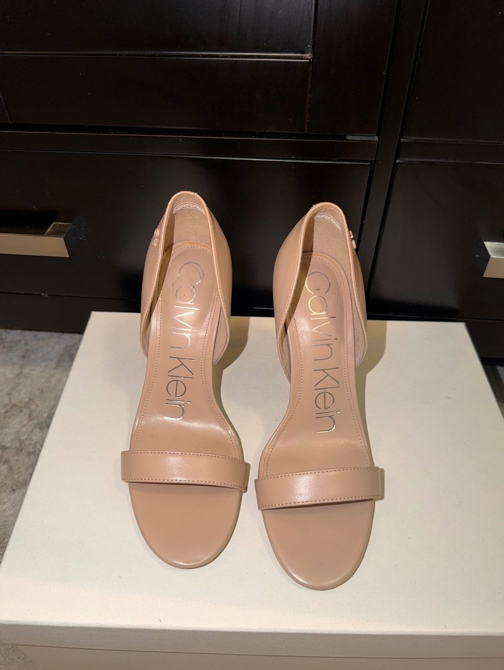 Calvin Klein Nude D’Orsay Open Toe Stiletto Heels 6.5 NWOT